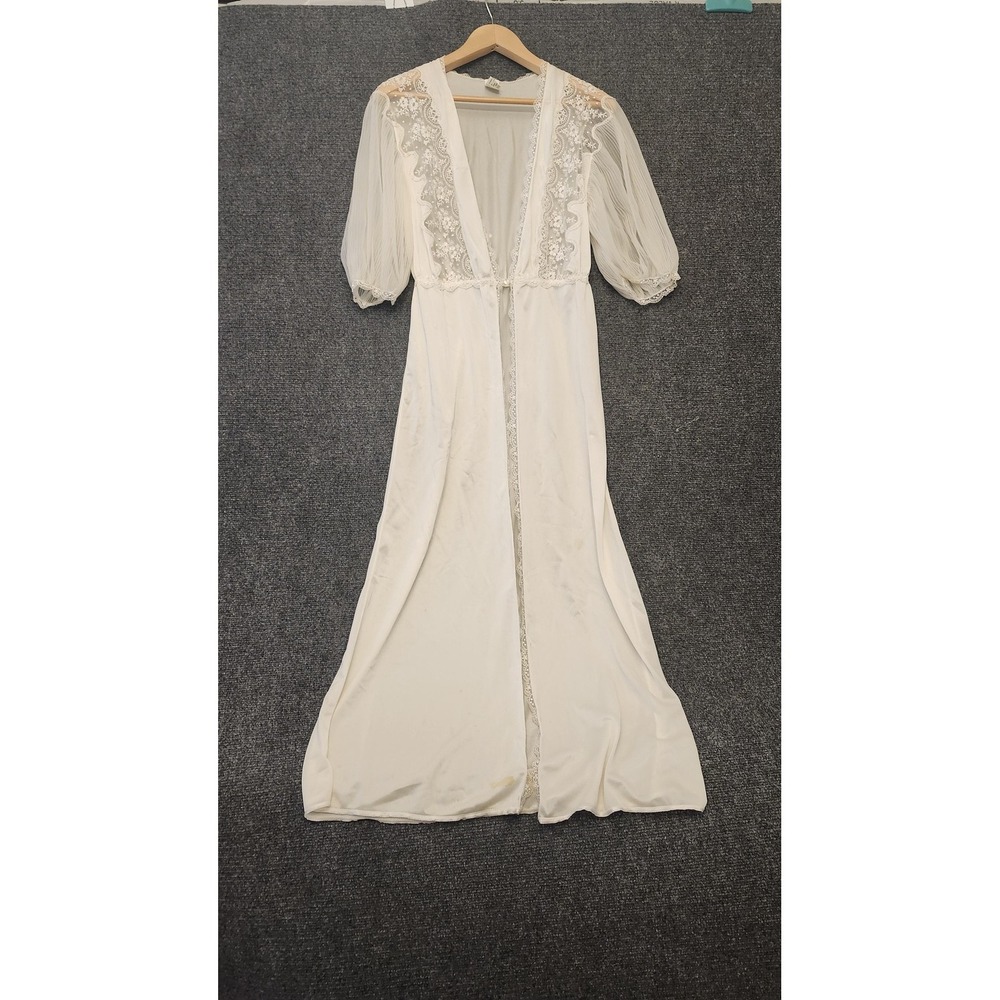Vintage Biconf Long Robe Womens 46 White Lace Kimono Sheer Sleeve Made Italy